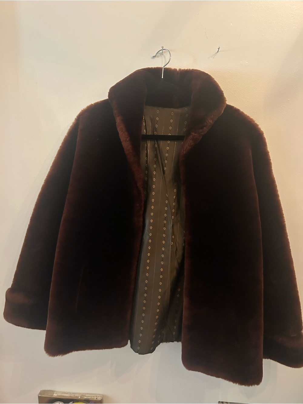 Lux Vintage Faux Fur Coat in Deep Chocolate Brown